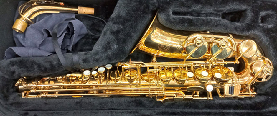 An alto saxophone provided for the class