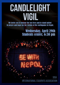 SISA (SNU International Students Associations) held a candlelight vigil on April 29 for Nepal earthquake victims.