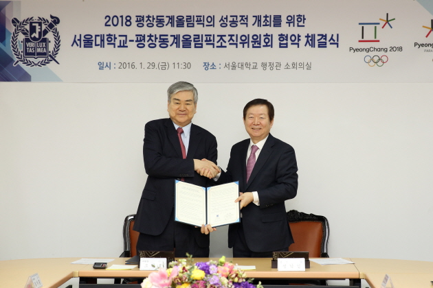 President SUNG Nak-in and President CHO Yangho have exchanged MoU on Jan. 29, 2016. Cho is the leader of PyeongChang Organizing Committee for the 2018 Olympic & Paralympic Winter Games