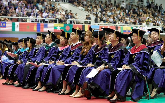 Graduating students in gown