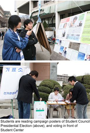students who read campaign posters and voting