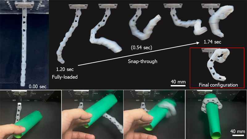 ▲ (Figure 2) Using HeTRM, energy can be stored in a flexible joint and then released instantly, allowing it to wrap around objects, much like an octopus.