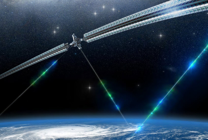 A 3D rendering of an imaginary space elevator (Image source: NASA).