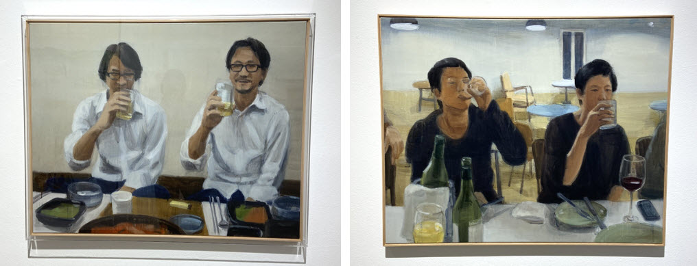 Two Men Drinking (left) and Two Women Drinking (right)