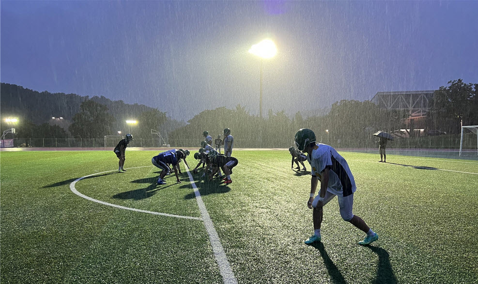 Late night training under the rain