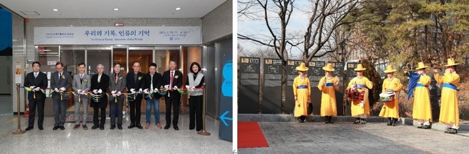 (Left) The opening event of the special exhibition, (Right) Commemorative performances by Chitadae