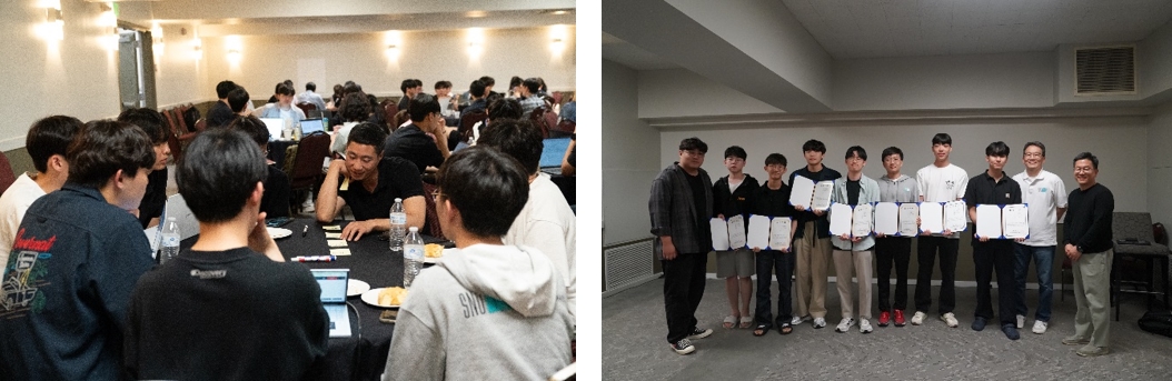 Professor Yoon Taejun and students engaged in discussion (left), Ideathon award ceremony (right)