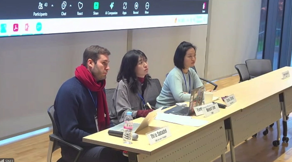 Sonia Zhang, Naeun Lee, and Théo Sabadel answering questions during the Q&A segment